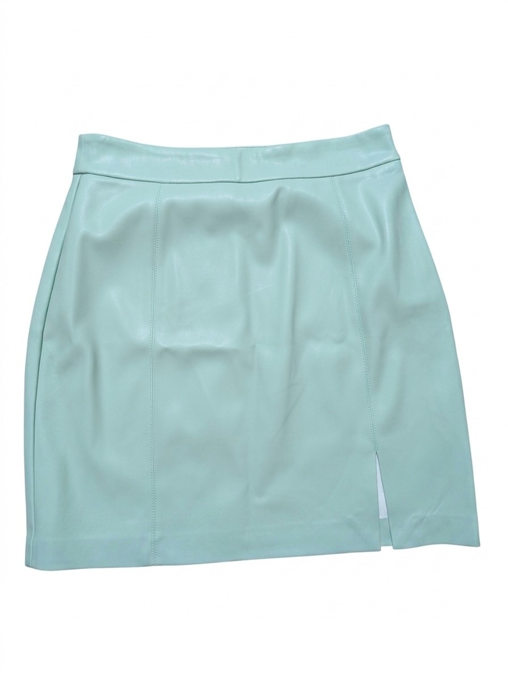 NWT Susana Monaco Faux Leather Mini Skirt Size M Mint Green Slit Side Zip Fall